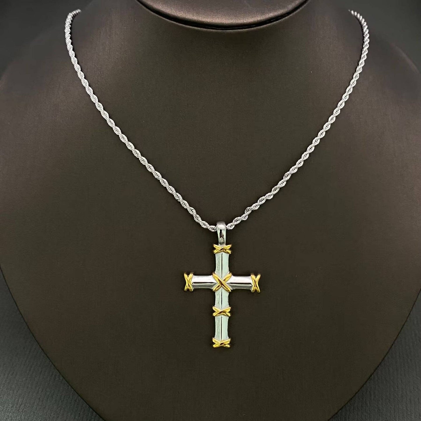 18K Gold Plt. SS. Cross Necklace
