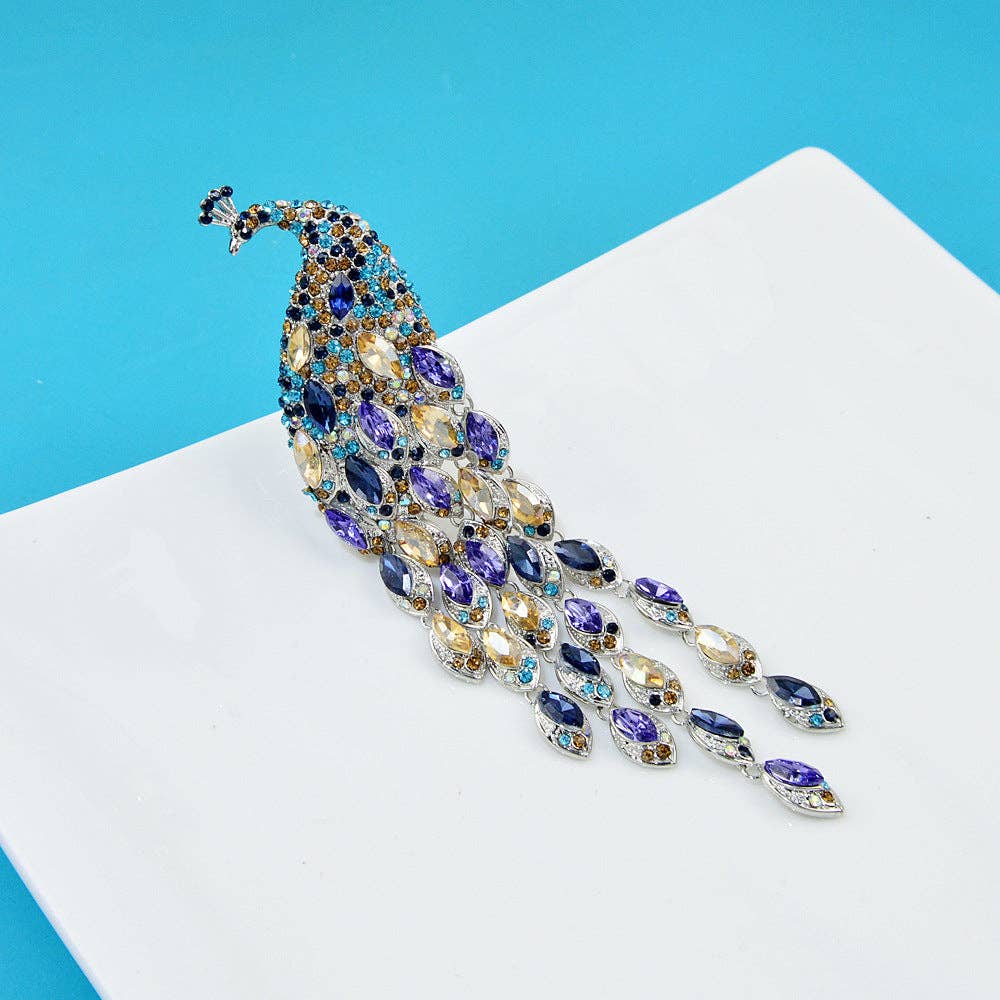 Peacock Alloy Rhinestone Brooch