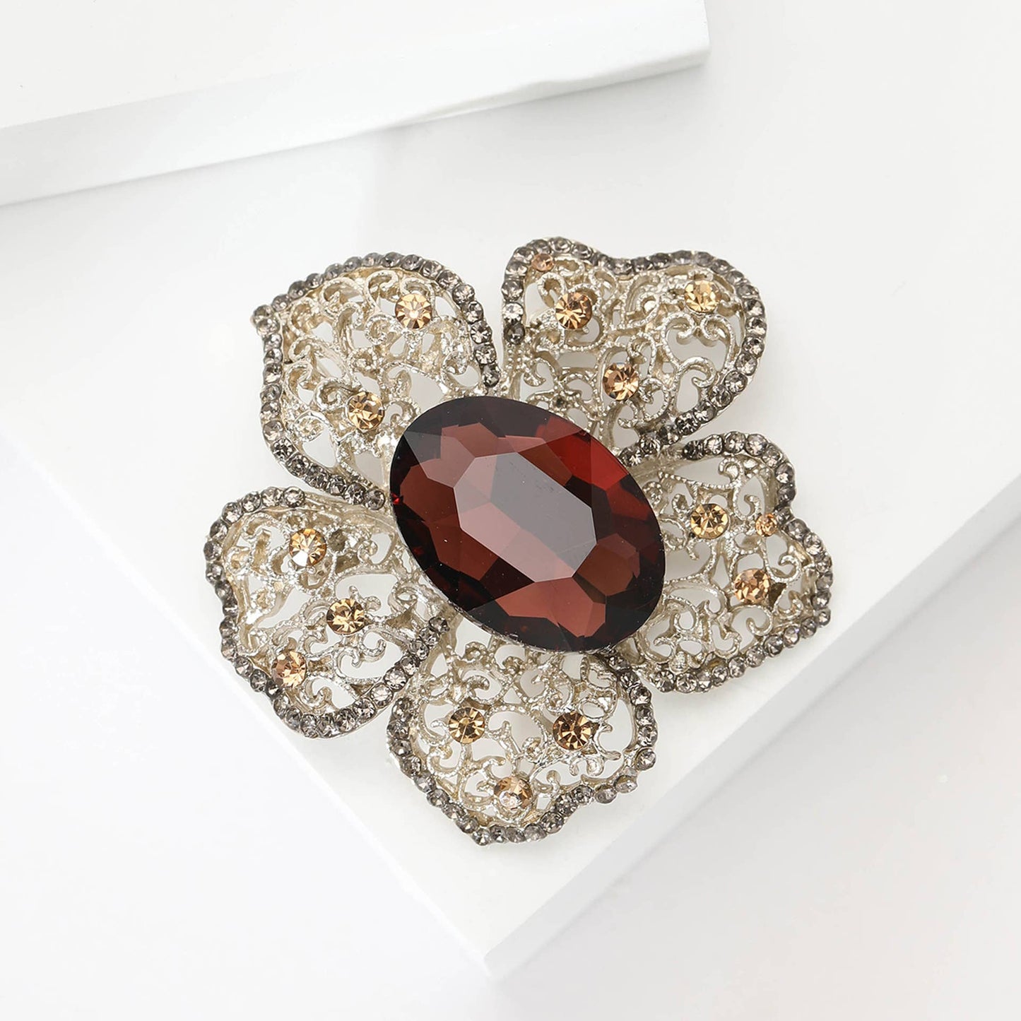Rhinestone Flower Brooch Pin For Winter Coat