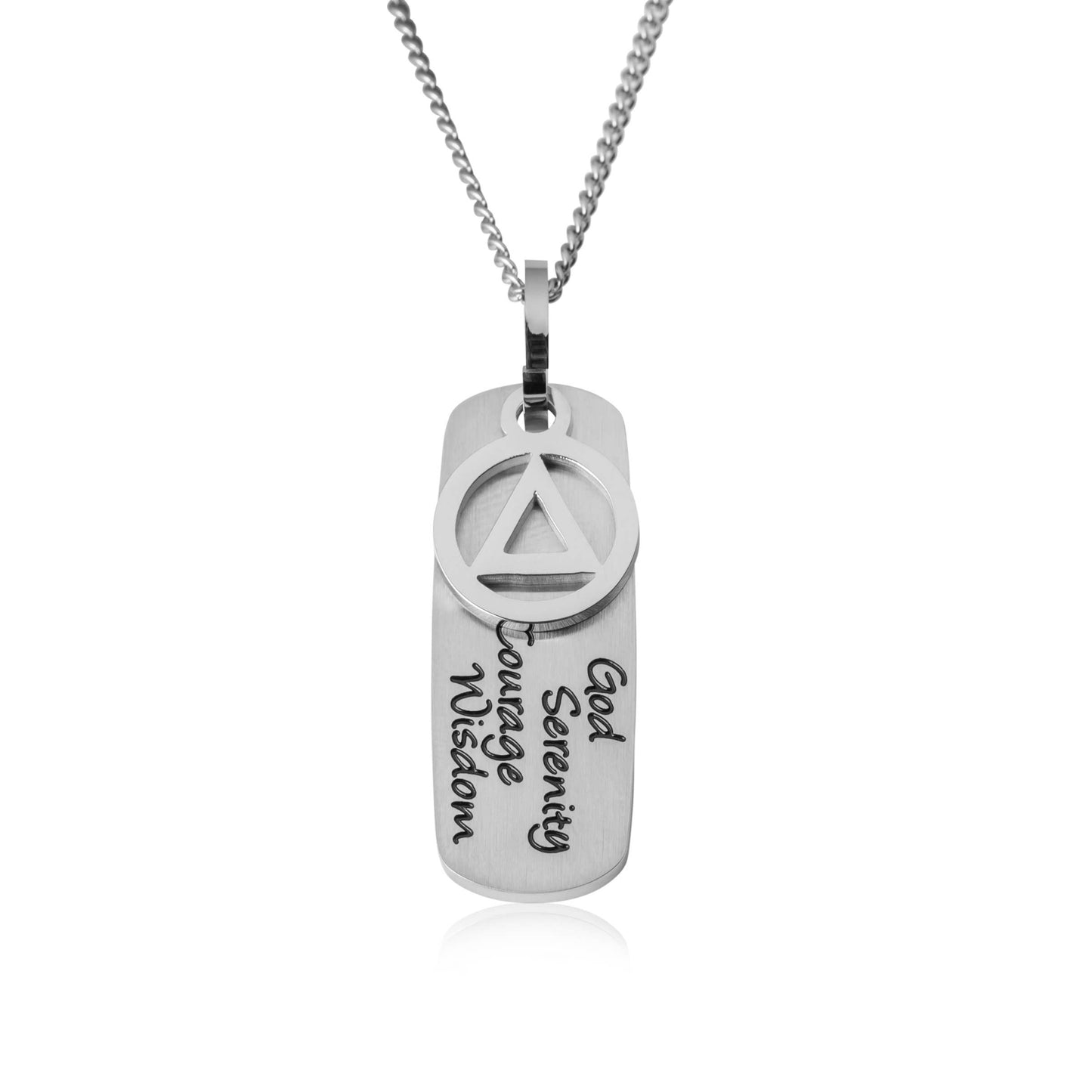 God Serenity Courage Wisdom Stainless Steel Recovery Pendant