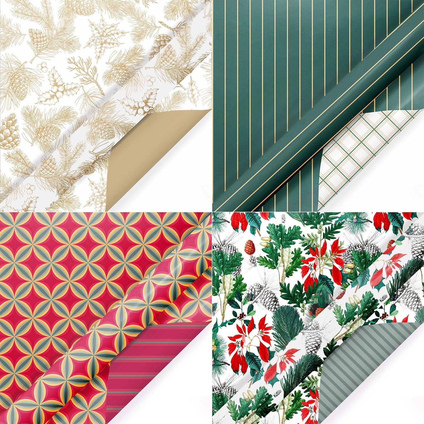 30" x 10' Wrapping Paper Bundle (4-pack) | Holiday Botanical