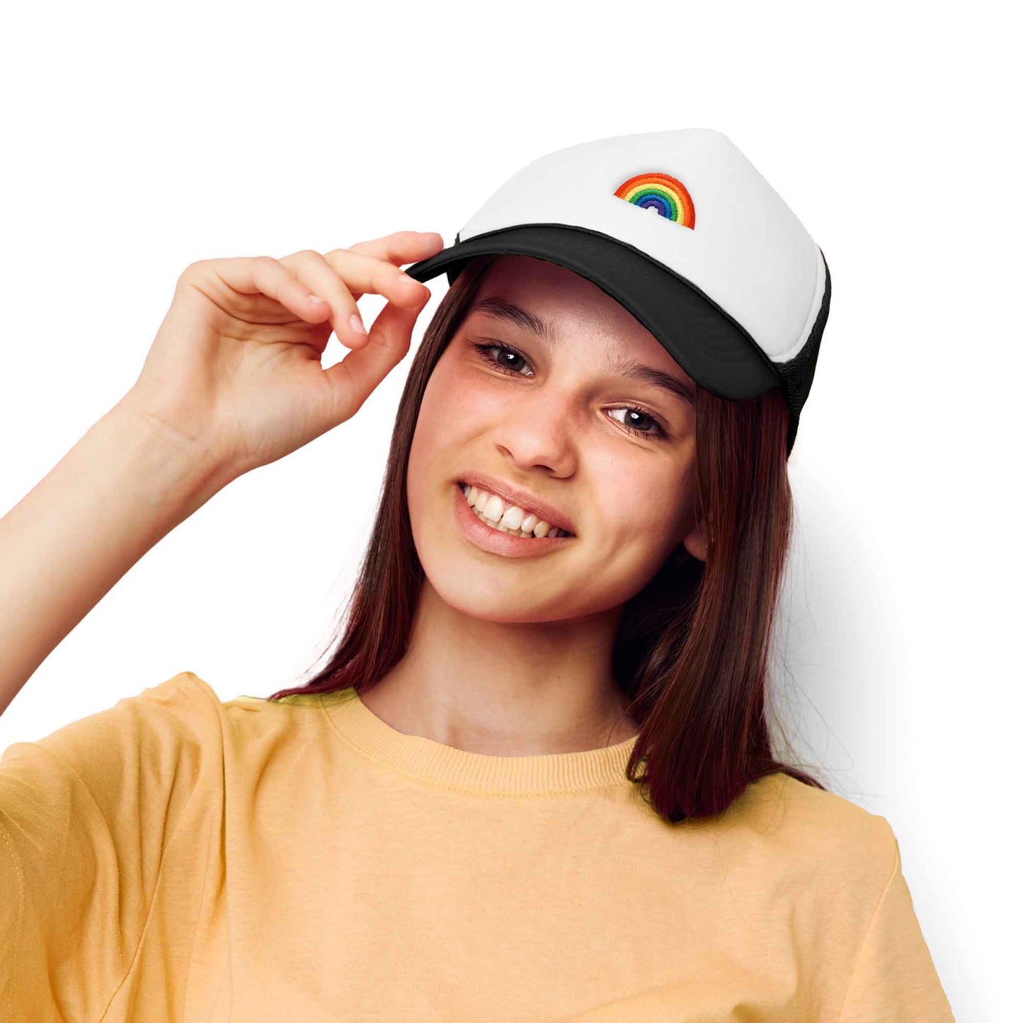 Embroidered Rainbow Trucker Cap Maroon White- Sale