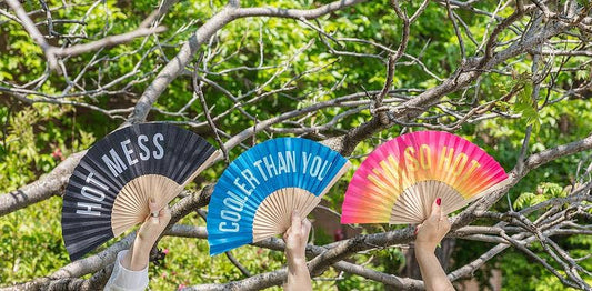 I'M SO HOT Hand Fan-Pink & Yellow-16"W