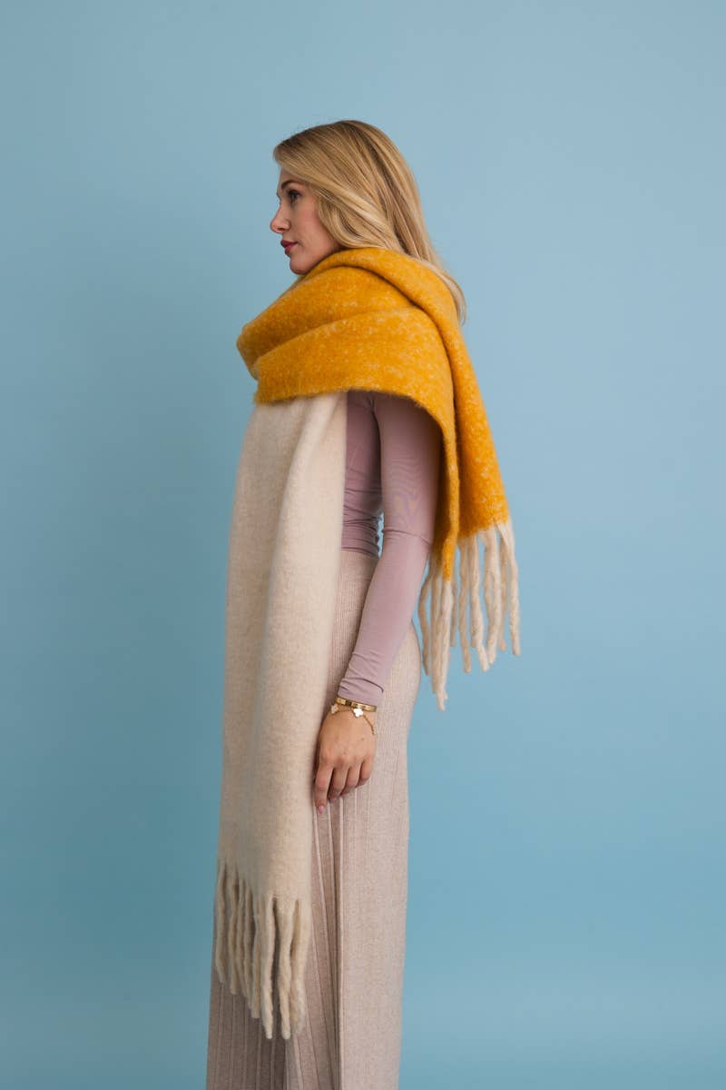 Cozy Solid Two Tone Tassel Scarf