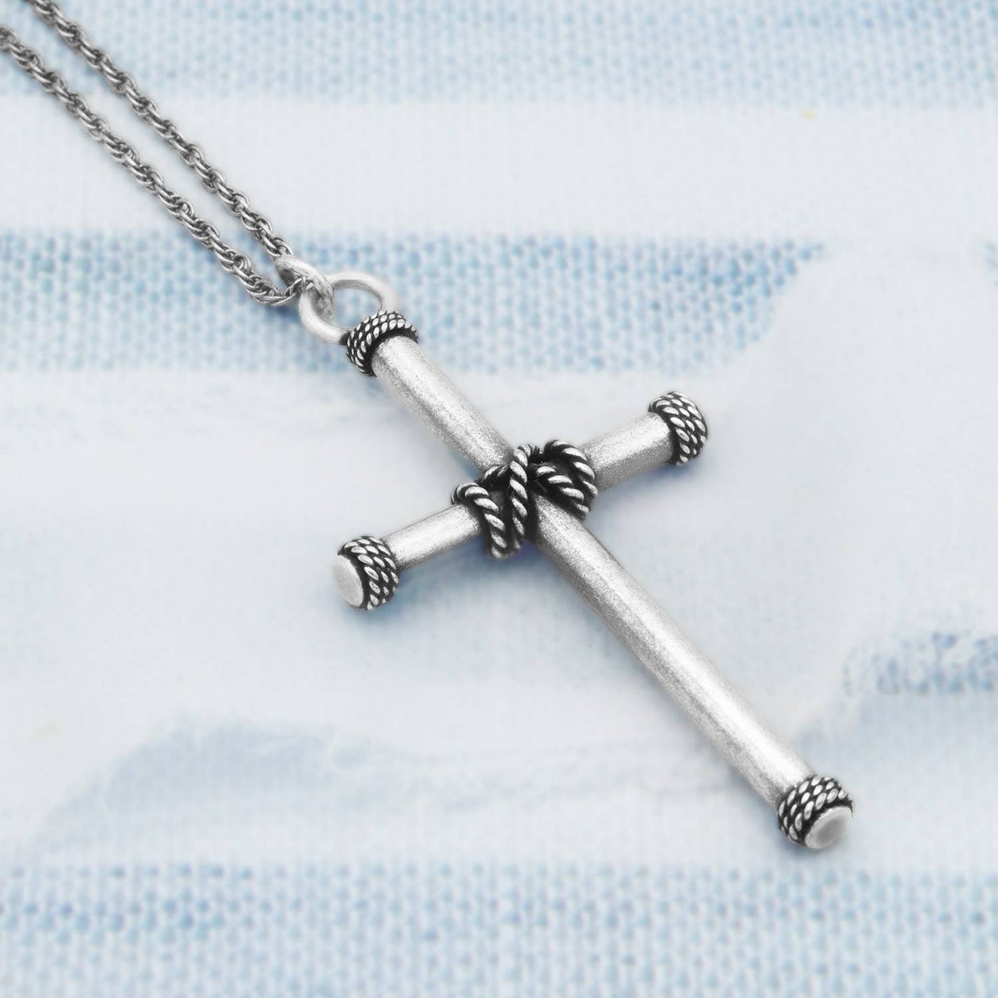 Antique Christian Stainless Steel Rope Cross Pendant