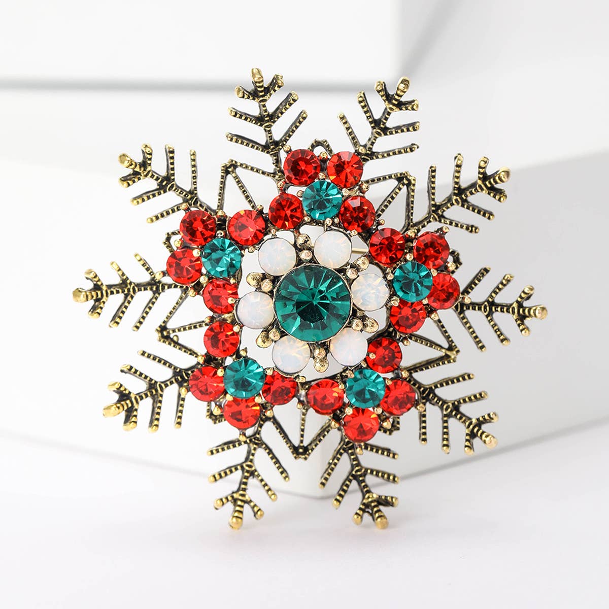 Vintage Rhinestone Snowflake Brooch, Christmas / Winter Pin
