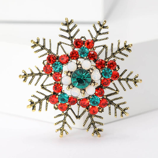 Vintage Rhinestone Snowflake Brooch, Christmas / Winter Pin