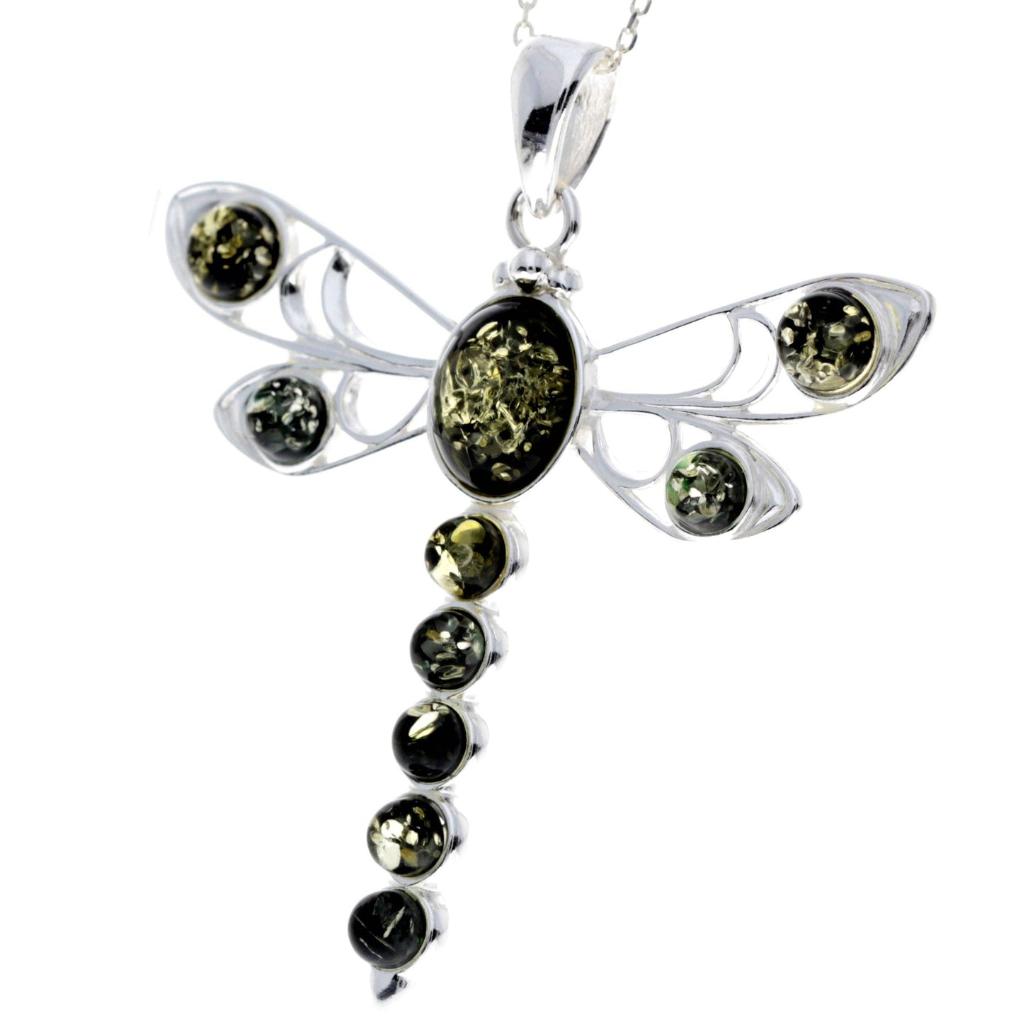 925 Sterling Silver & Baltic Amber Dragonfly Pendant