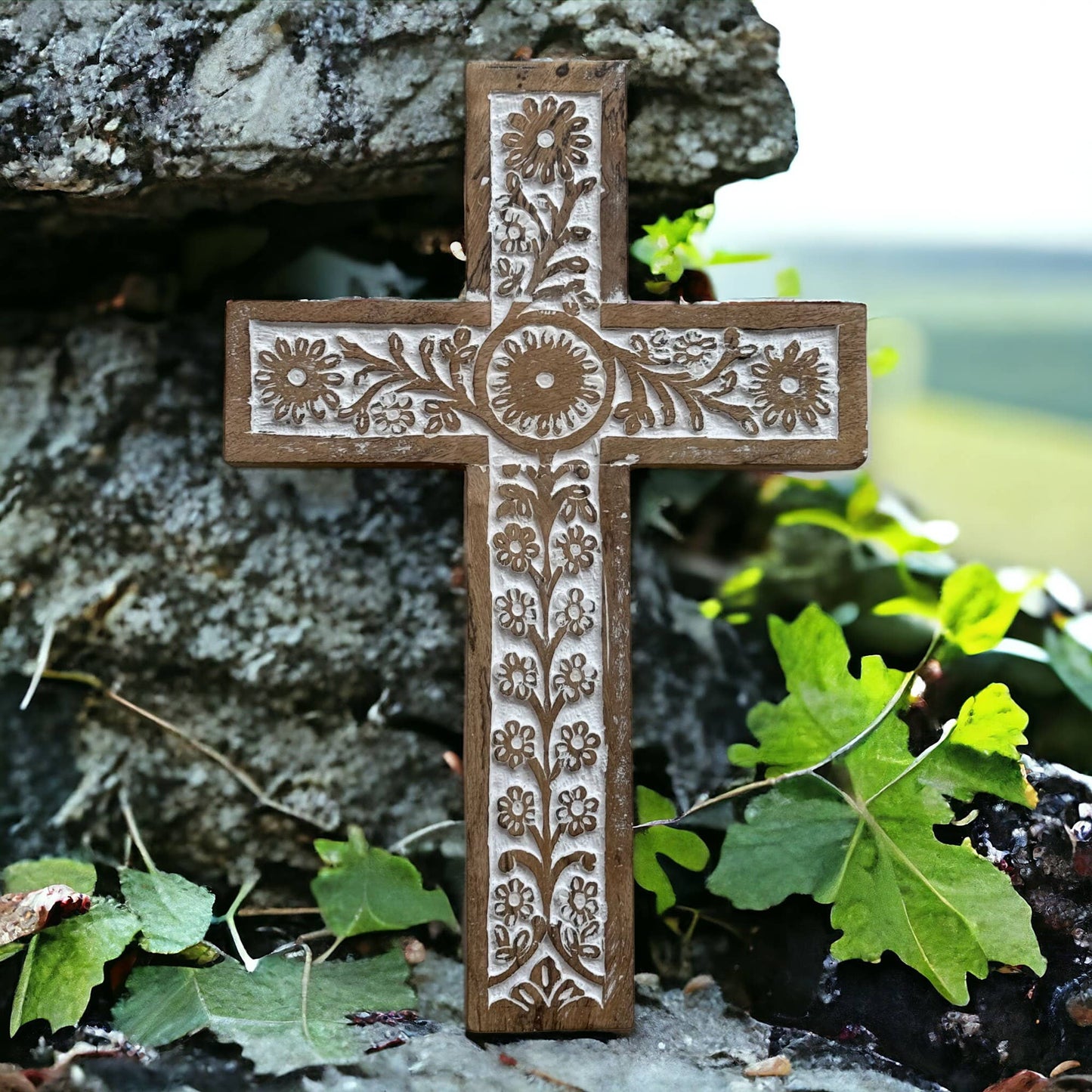 Primavera Hand Carved Wood Wall Cross Clearance