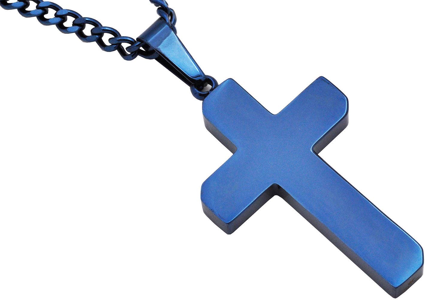 Men's Polished and Brushed Blue S.Steel Cross Pendant