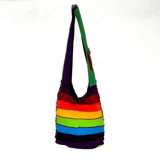 Cotton Stretch Rainbow Monk Style Strap Pocket Shoulder Bag