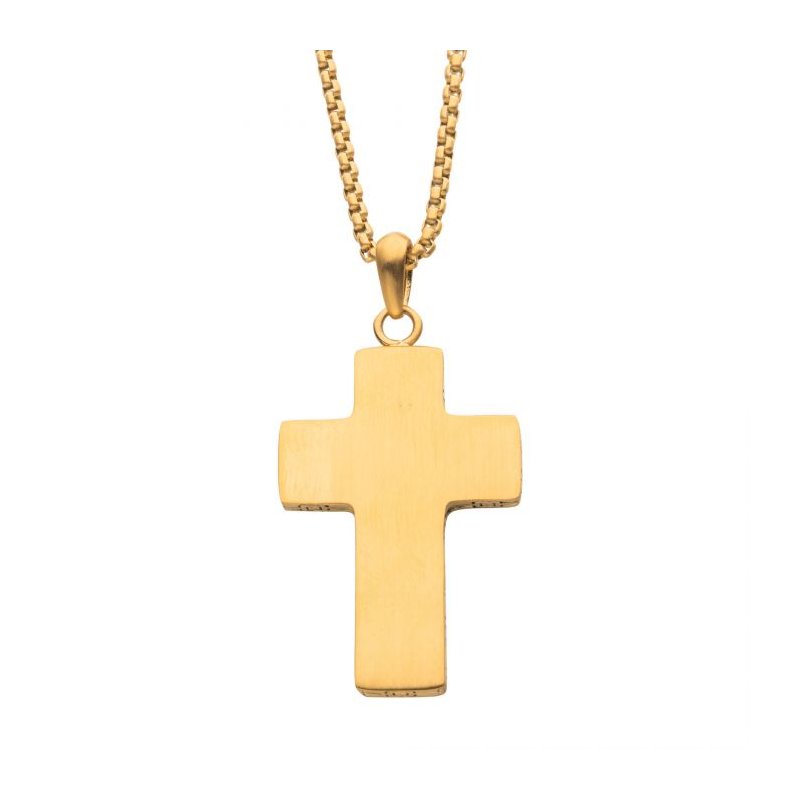 18K Gold IP Engravable Cross Pendant 22"