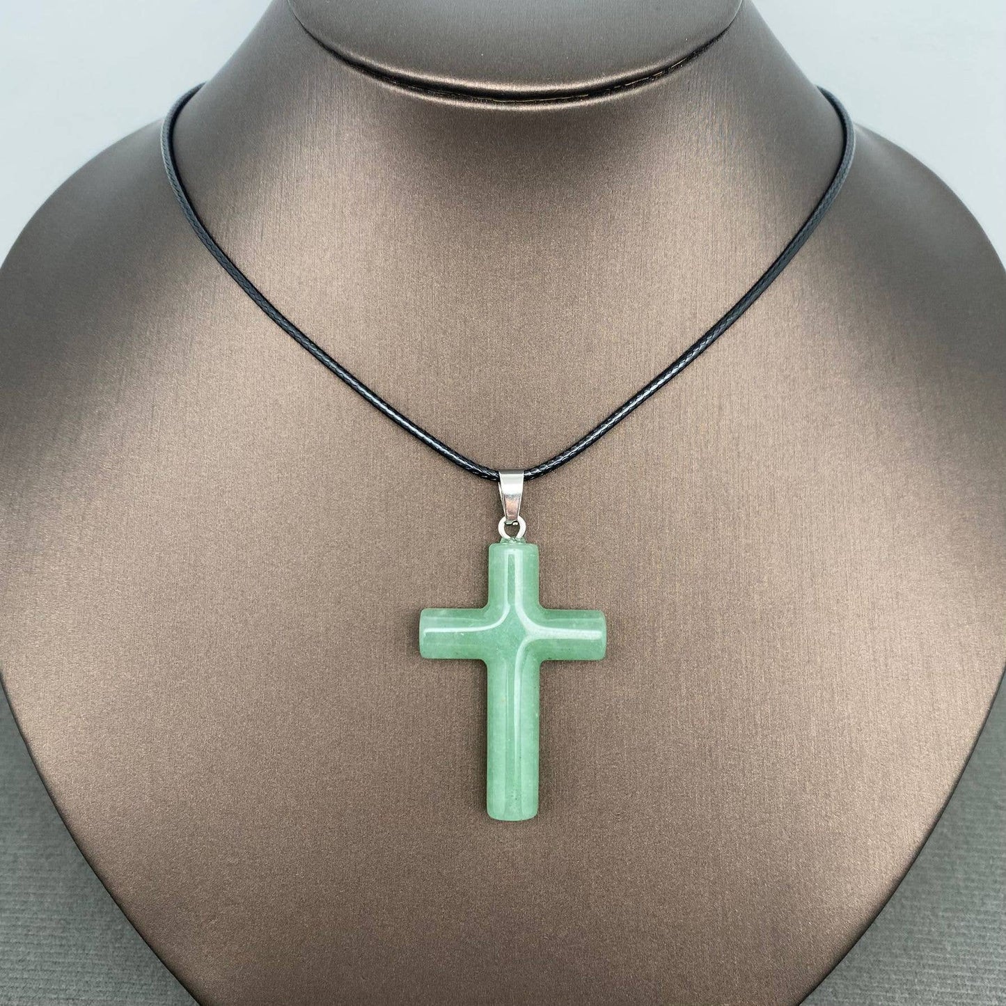 Stone Cross Waxed Cord Pendant