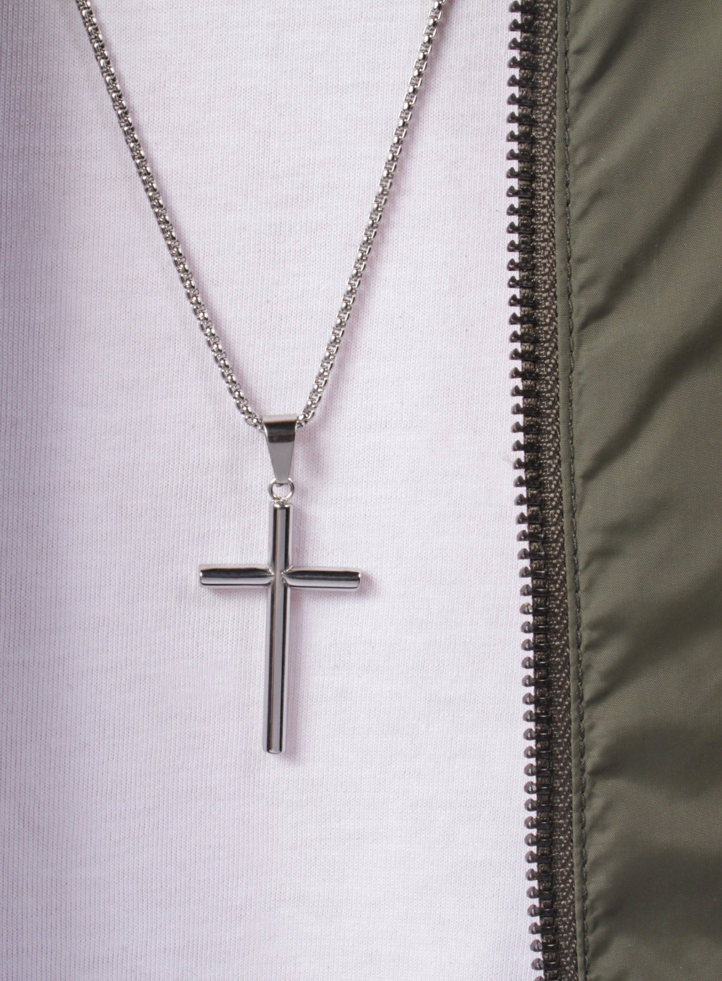 Large Stainless Steel "Bamboo" Cross Necklace