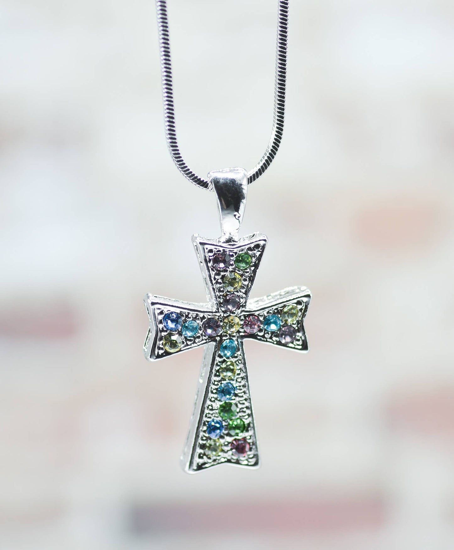 Multi-Color Crystal Cross Necklace