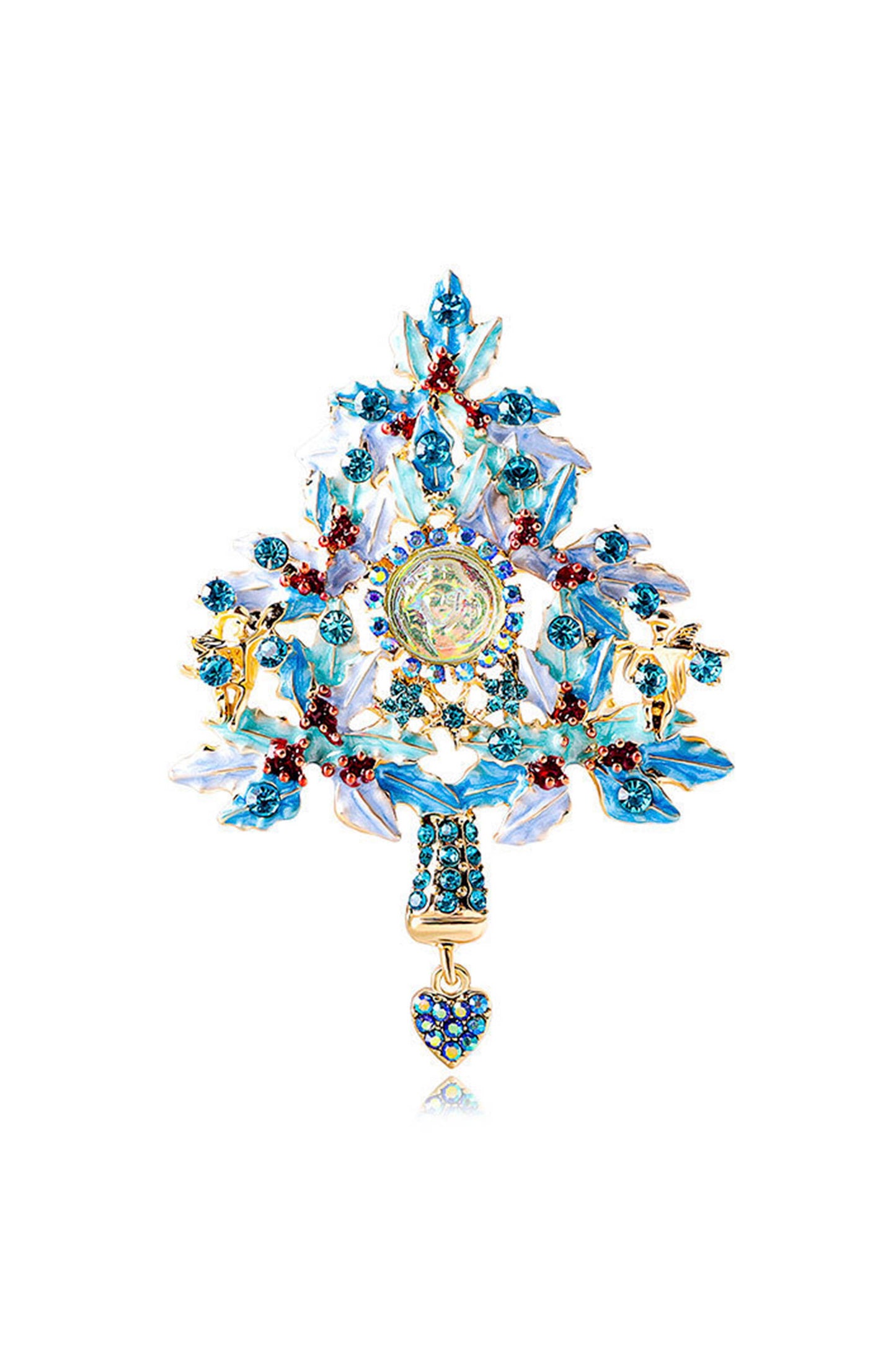 Christmas Tree Angel Rhinestone Pin