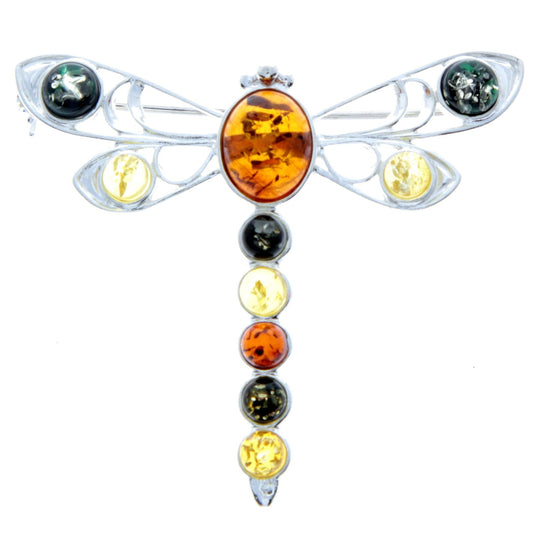 925 Sterling Silver & Baltic Amber Dragonfly Butterfly Brooch Clearance