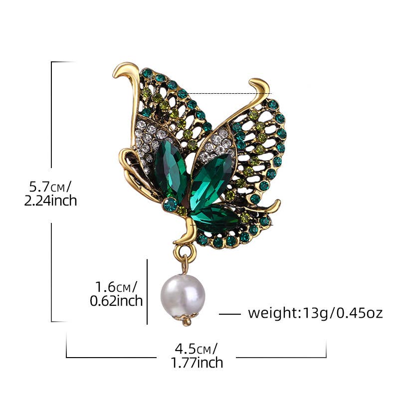 Butterfly Rhinestone Pearl Brooch Pin