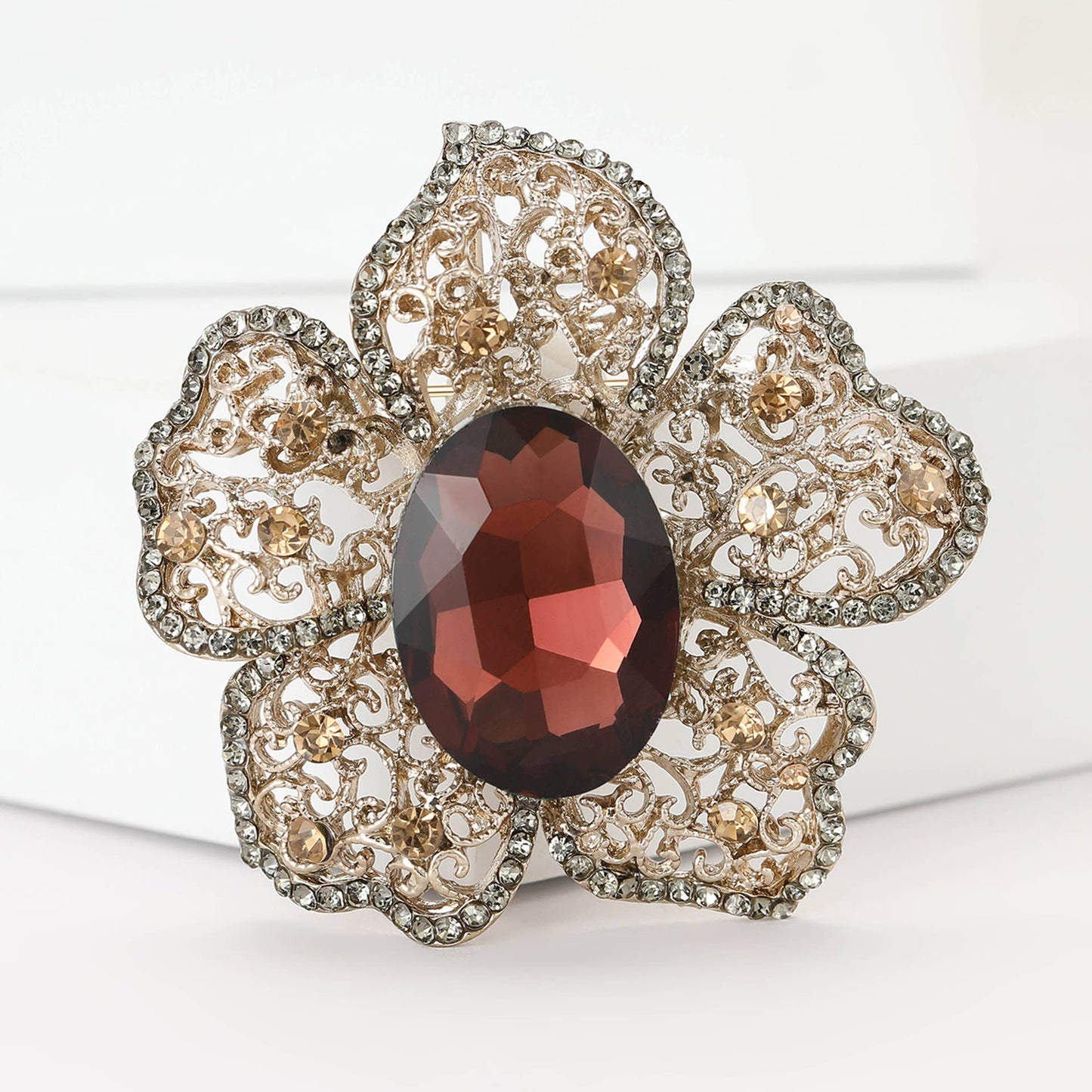 Rhinestone Flower Brooch Pin For Winter Coat