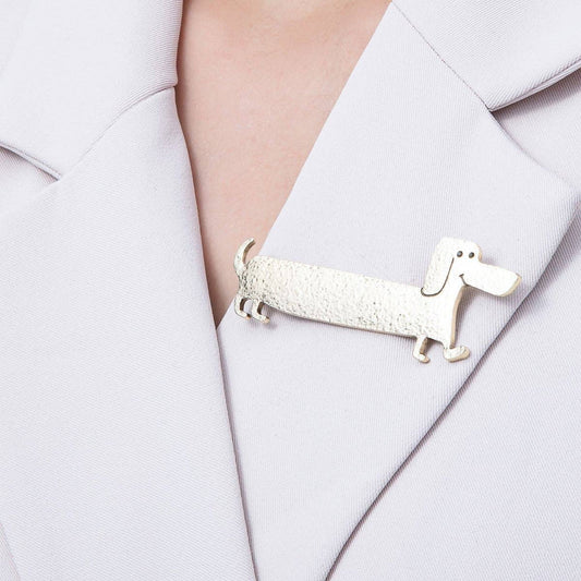 Gold 75mm x 30mm Hammered Wiener Dog Puppy Pet Animal Pin Brooch