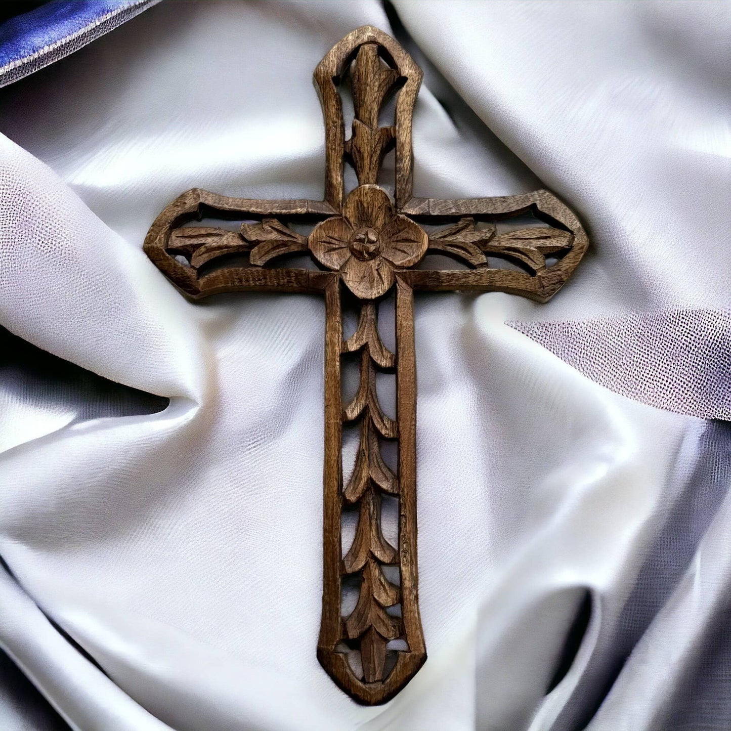 Rosemary Hand Carved Wood Wall Cross Clearance