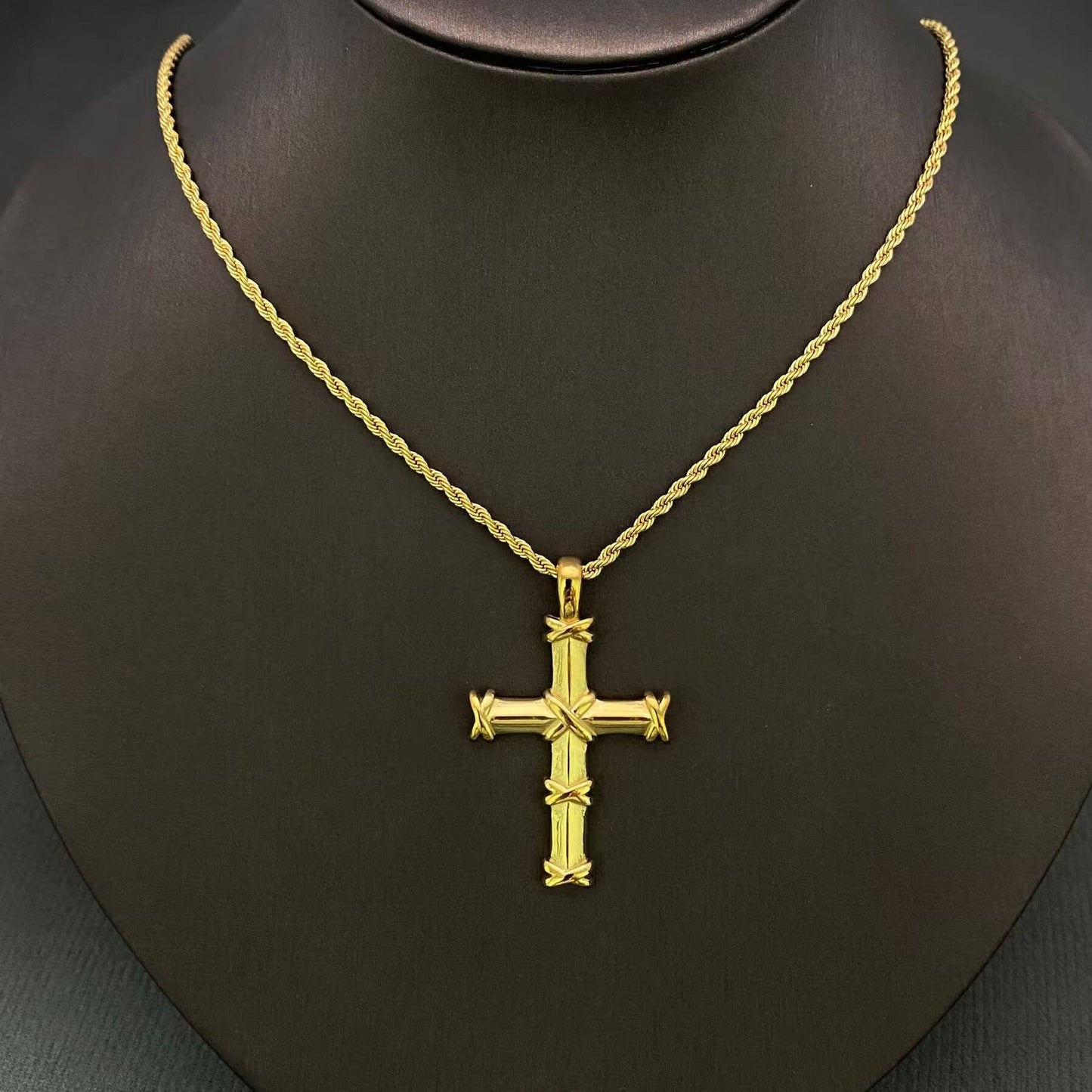 18K Gold Plt. SS. Cross Necklace