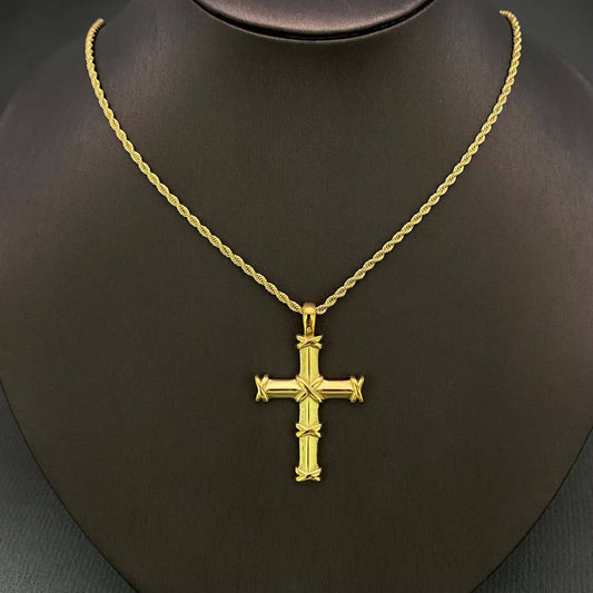 18K Gold Plt. SS. Cross Necklace