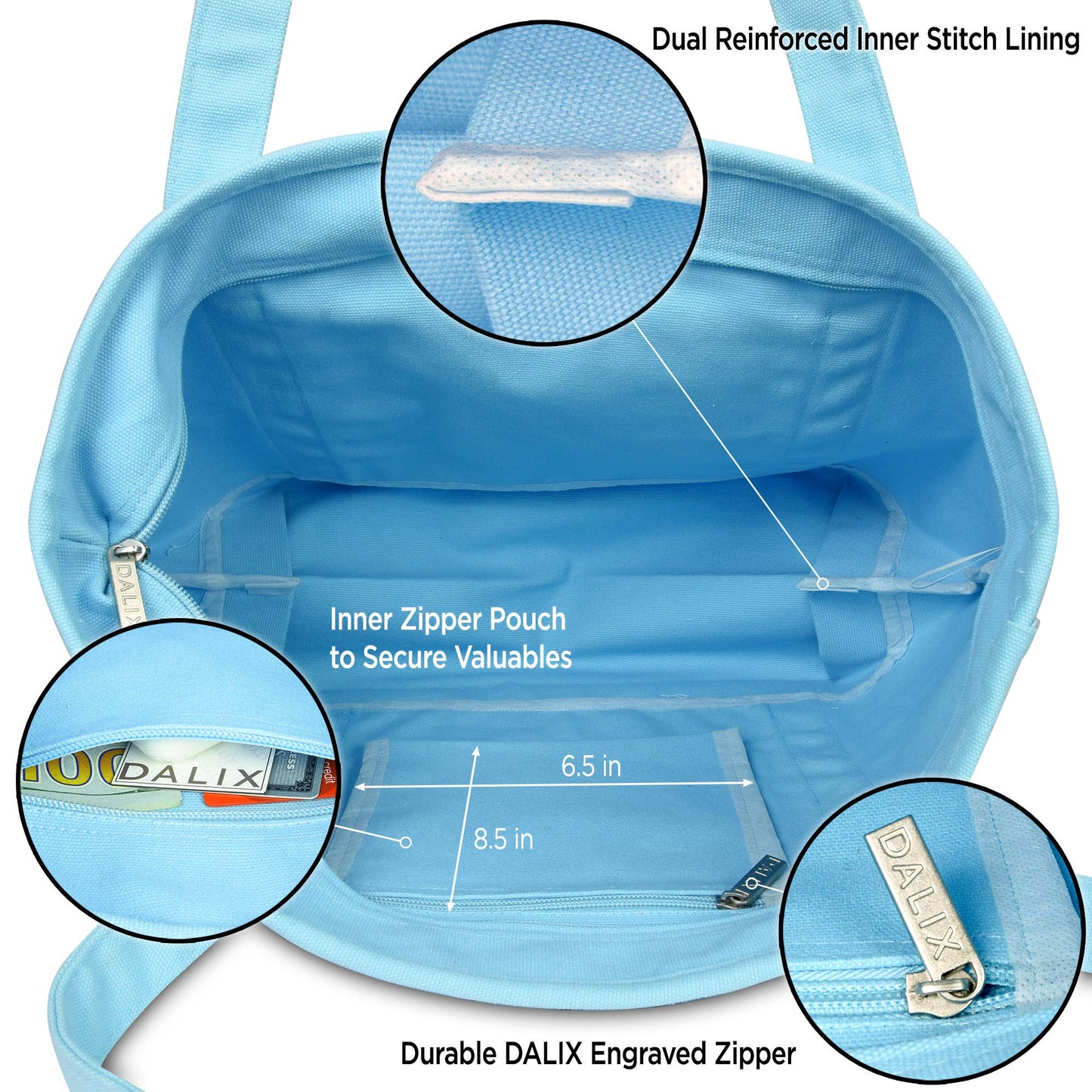 Dalix 20" Solid Color Cotton Canvas Shopping Tote Bag