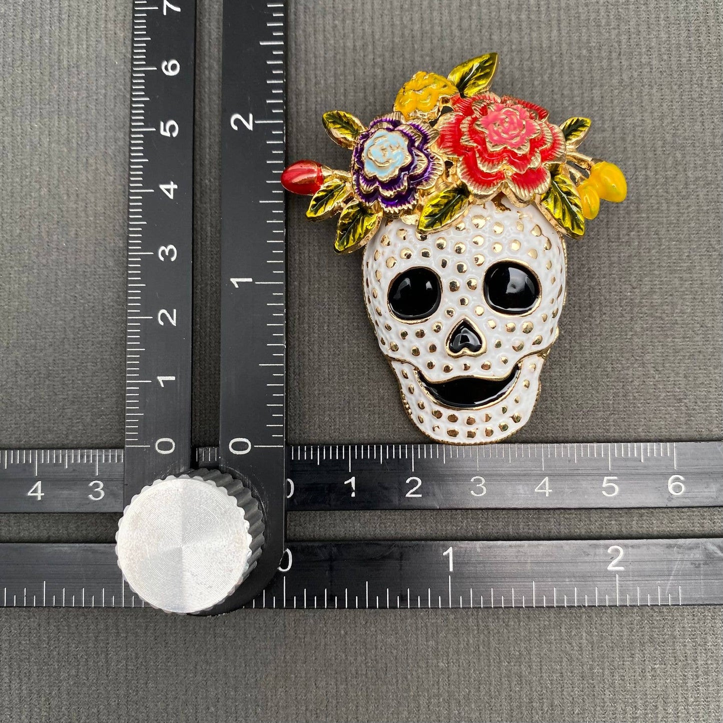 Halloween Skull with Wreath Enamel Brooch