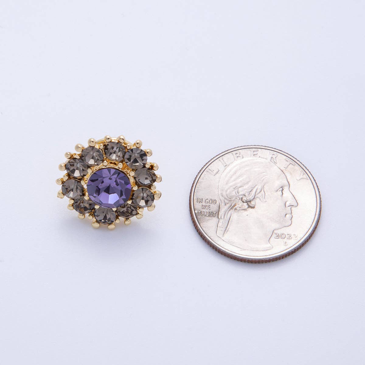 Gold 19mm Dark Rhinestone Round Pin Brooch
