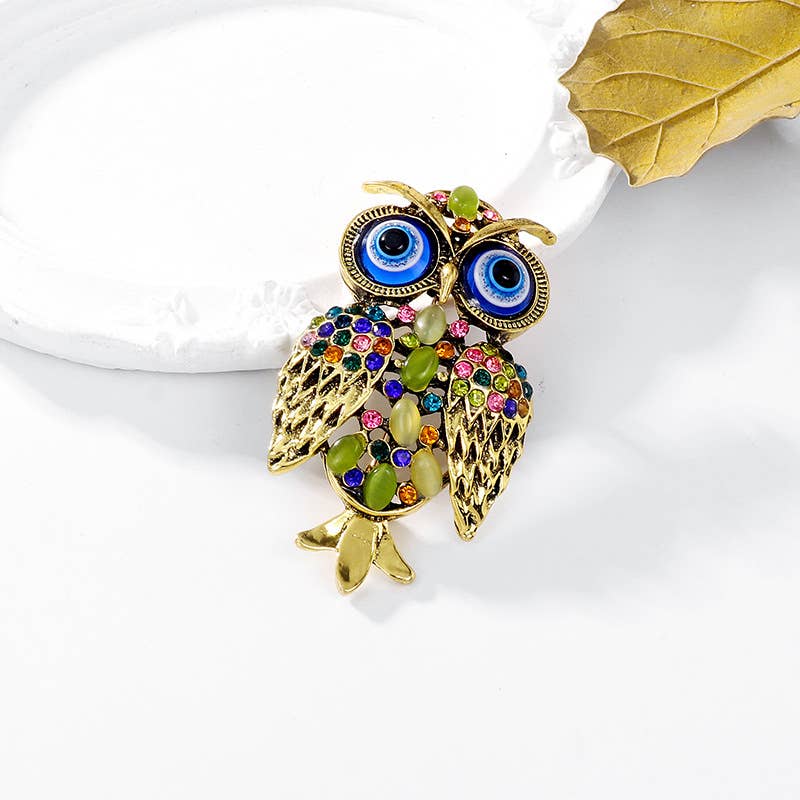Owl Rhinestone Brooch Pin