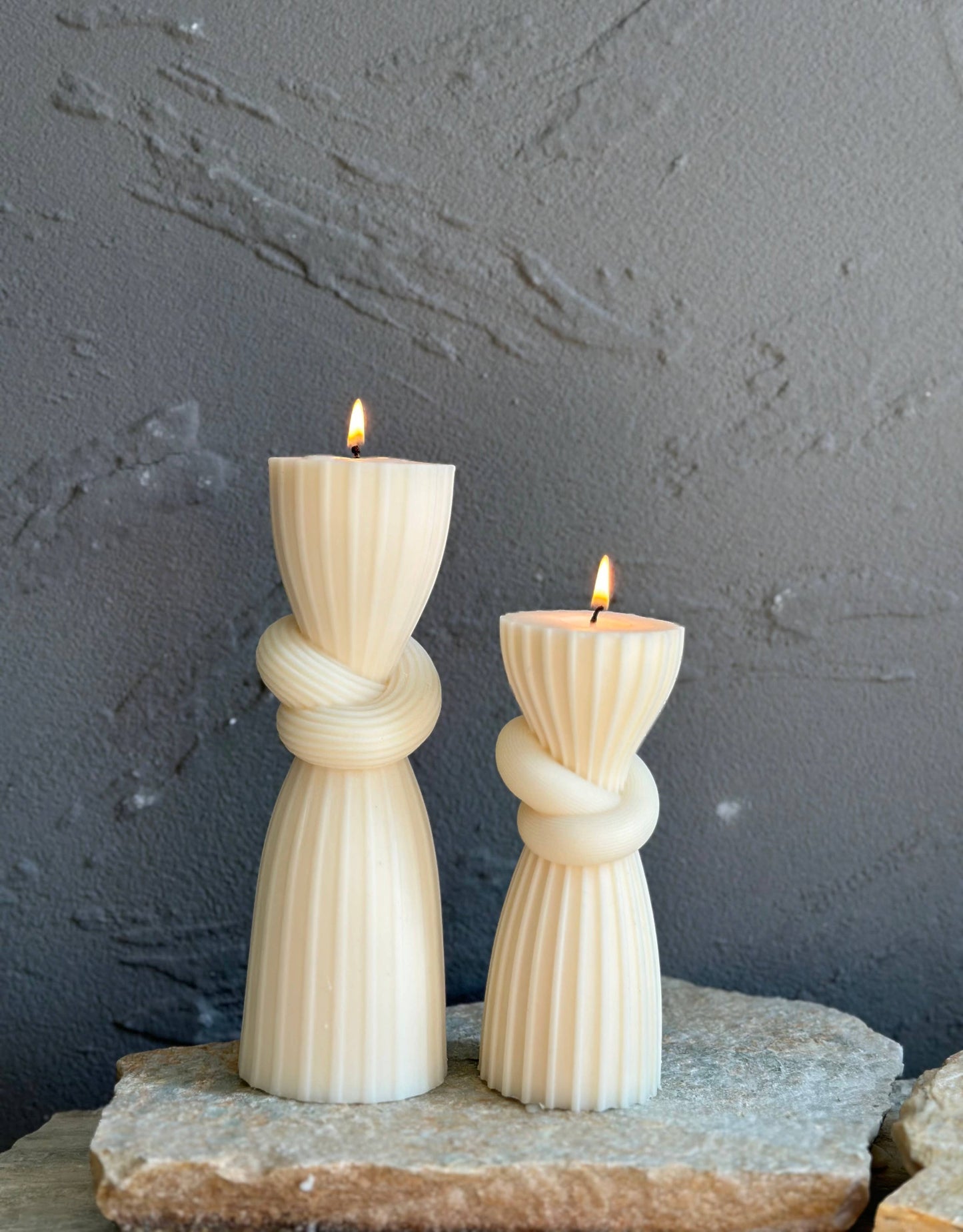 Undyed Knot Striped Candle: Oakmoss and Amber / Short   - Clearance