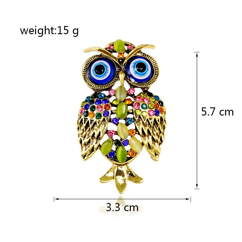Owl Rhinestone Brooch Pin