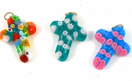 Millefiori Murano Glass Cross Pendant
