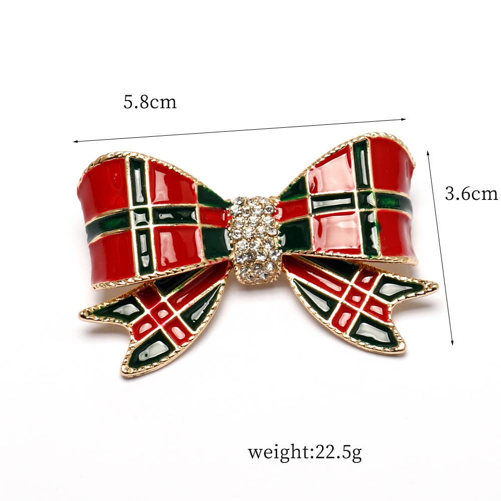 Christmas Bow Brooch, Polka Dot & Plaid Rhinestone Pins