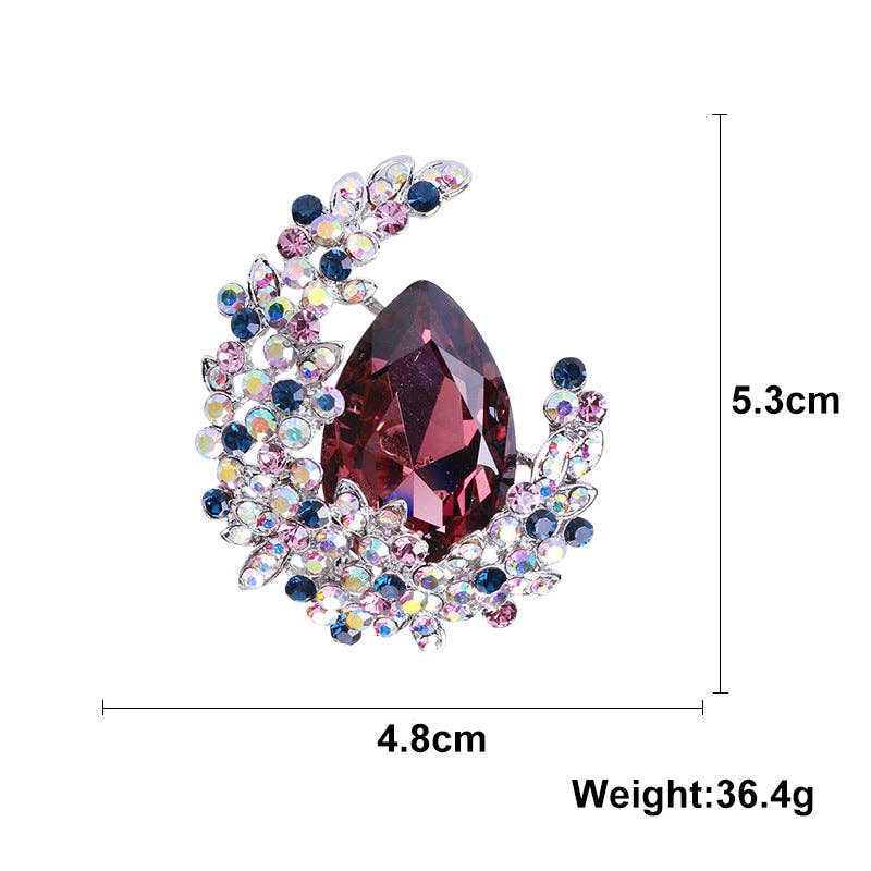 Rhinestone Jewel Flower Crescent Moon Necklace Pendant Brooch Pin