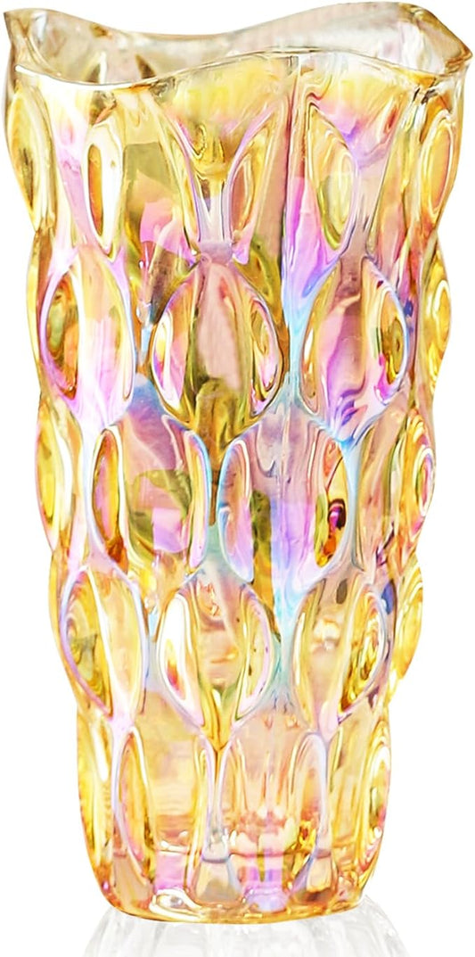 Modern Glass 9.5 Inch Vase - Sparkled Amber - Clearance