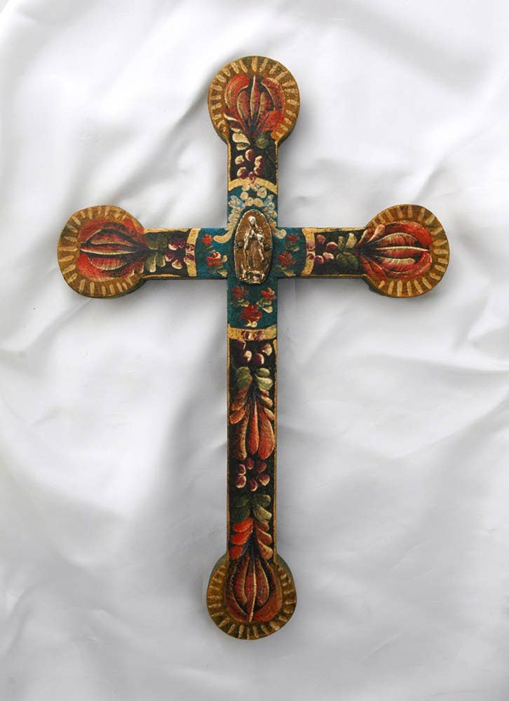 Mexican Wood Wall Cross Accent