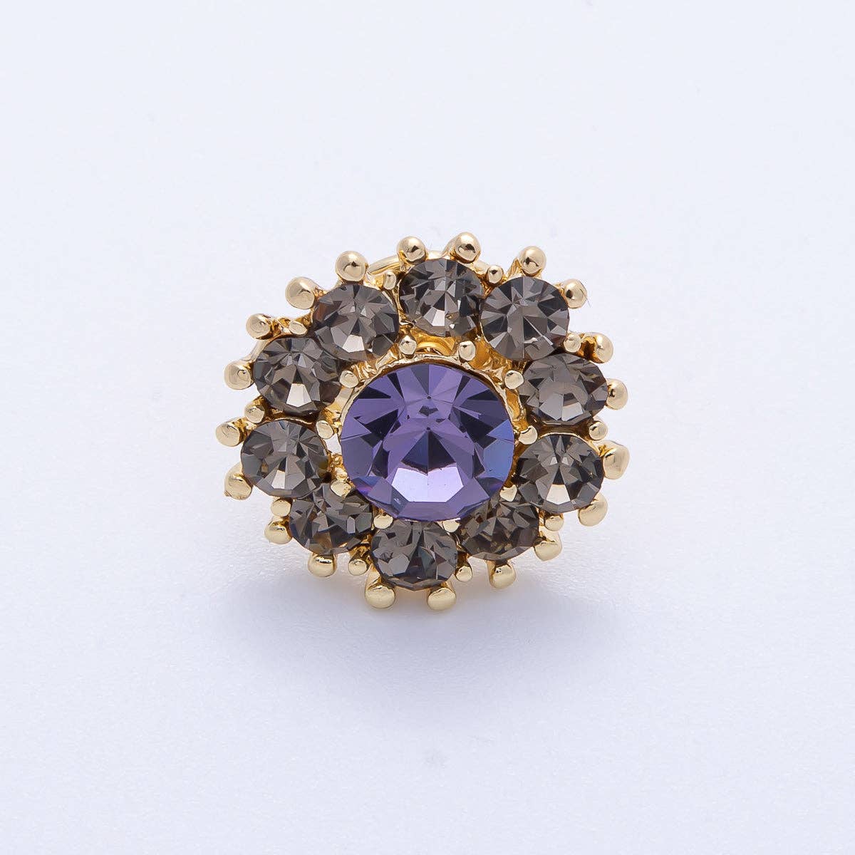 Gold 19mm Dark Rhinestone Round Pin Brooch