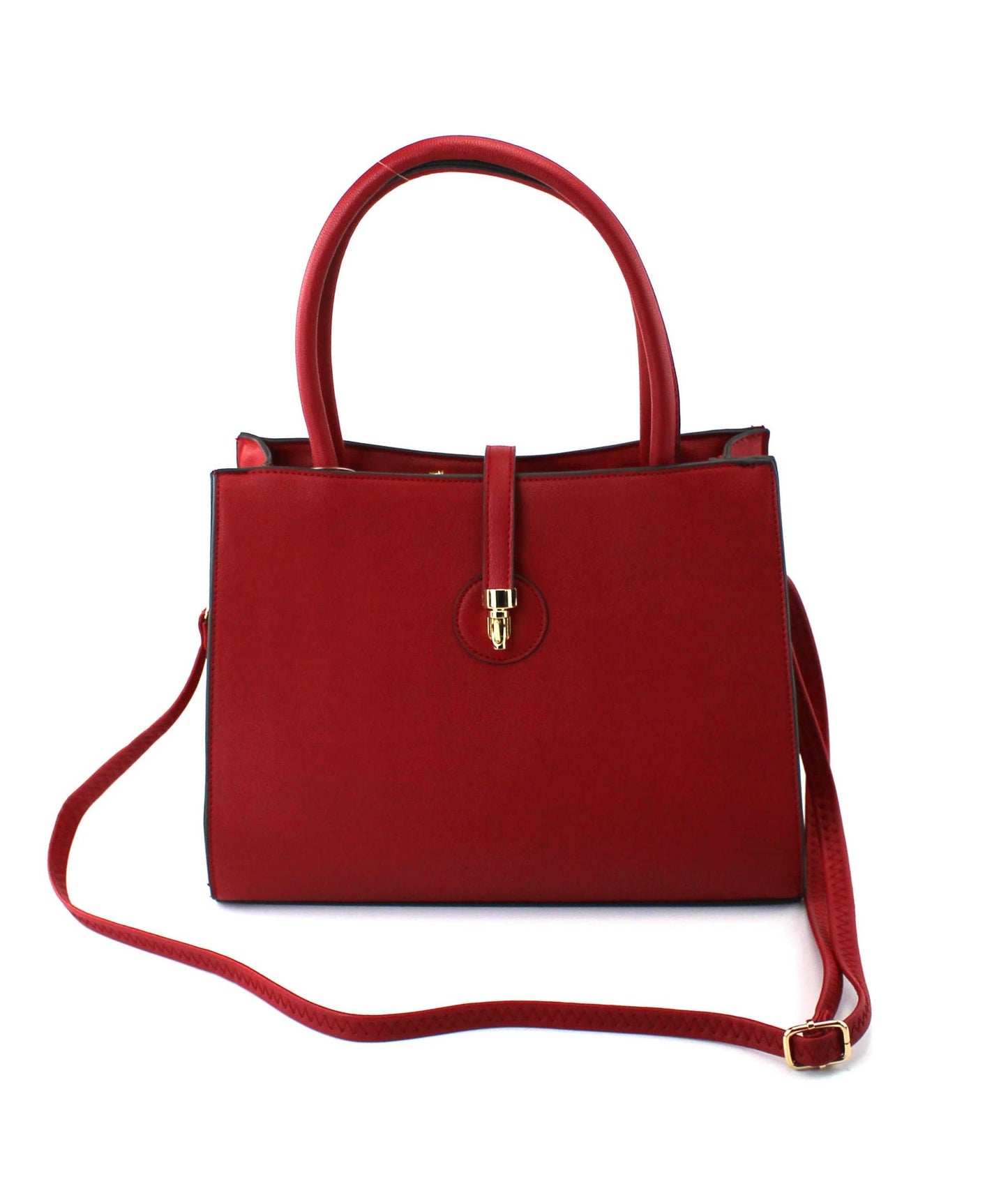 PU Bag With Golden Metal Clips - Red