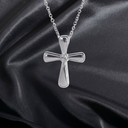 Silver Plated Petal Cross With CZ Necklace Sale