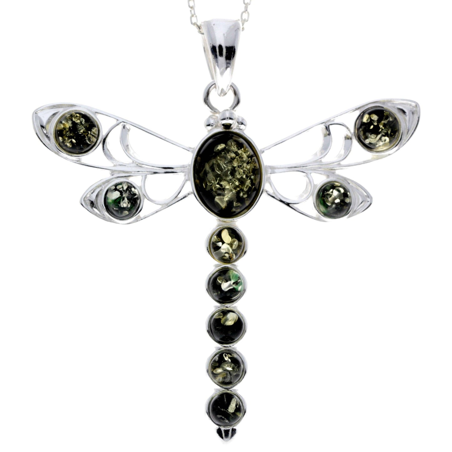 925 Sterling Silver & Baltic Amber Dragonfly Pendant