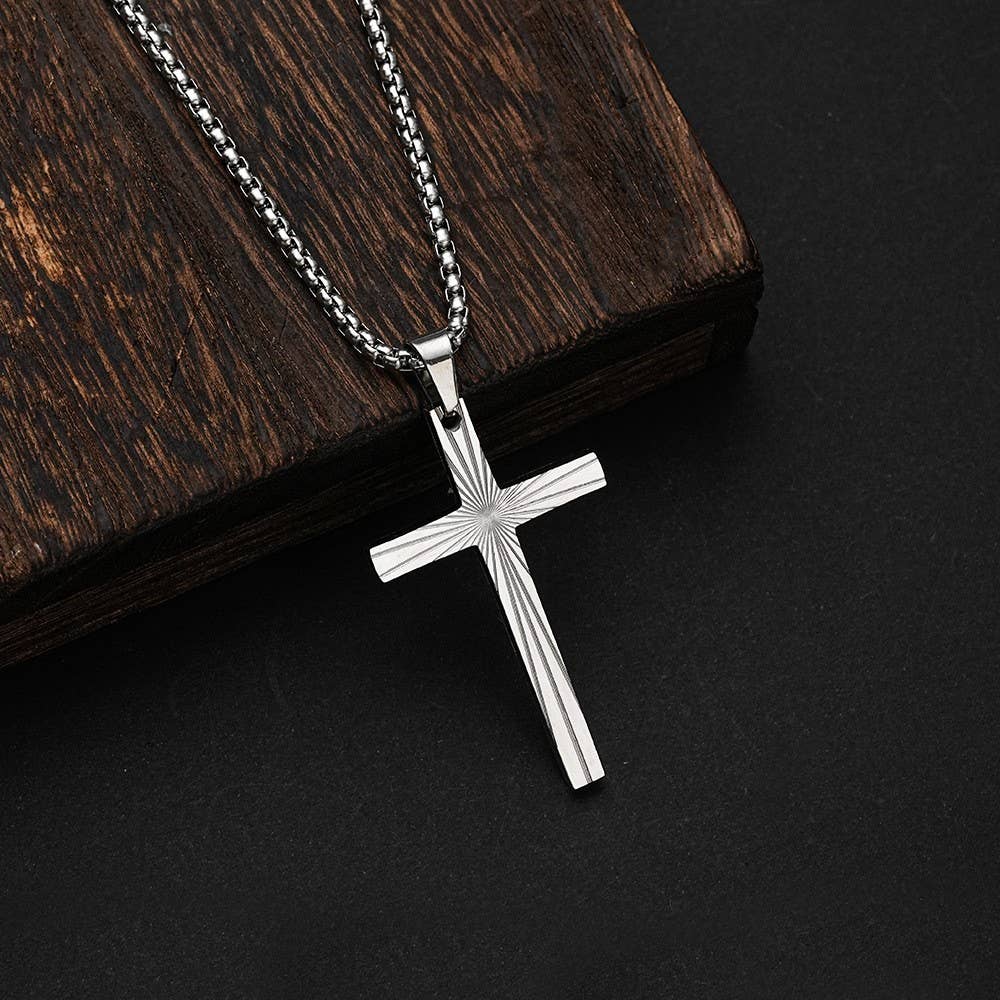 Sunburst Etched Cross Pendant