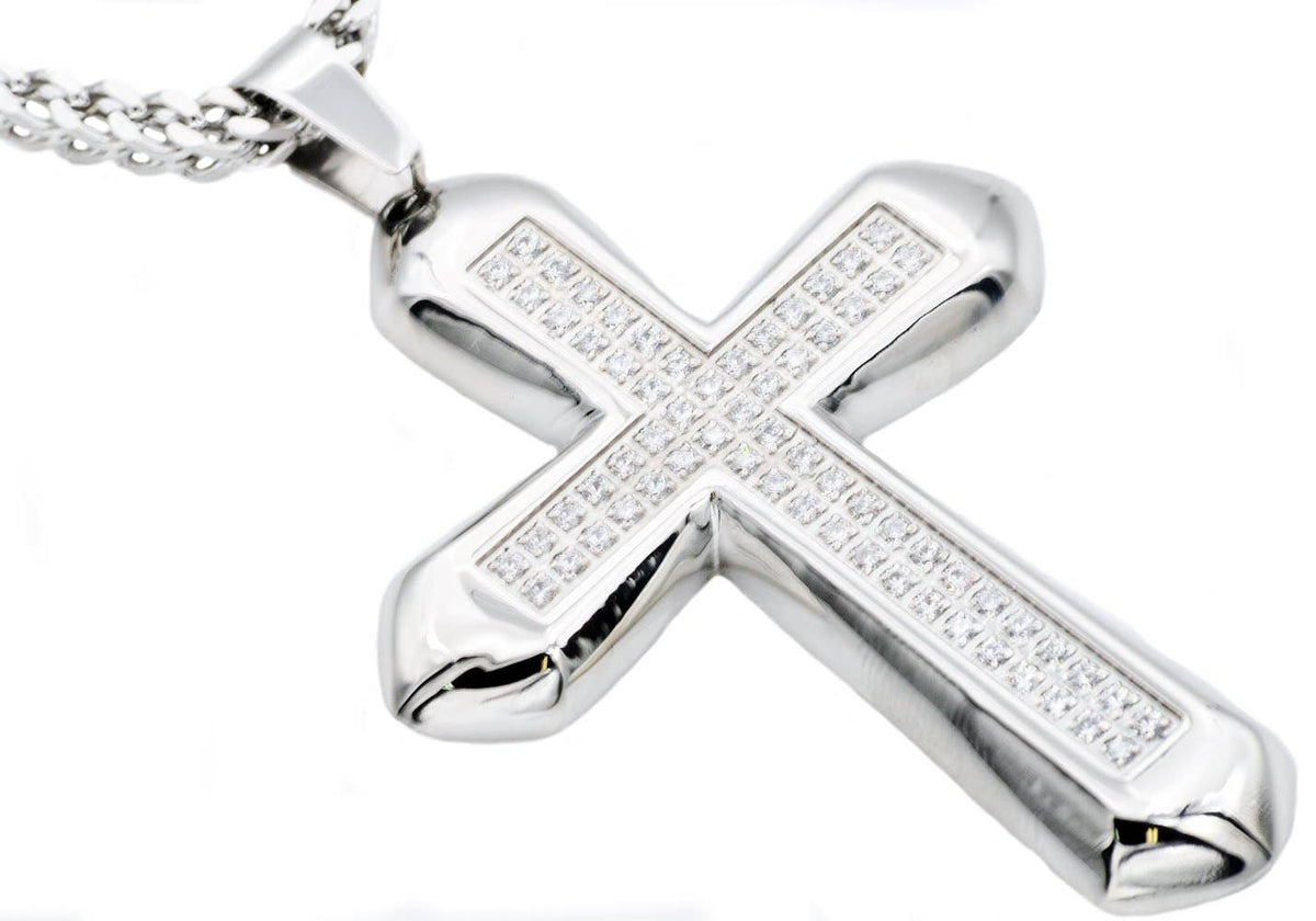 Men's Stainless Steel Cross Pendant With Cubic Zirconia