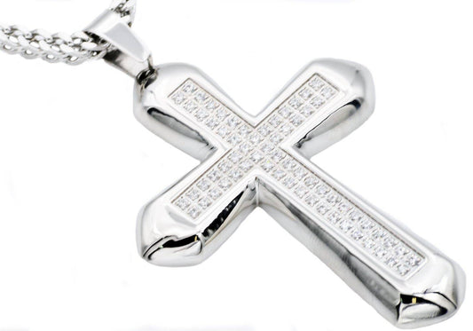 Men's Stainless Steel Cross Pendant With Cubic Zirconia