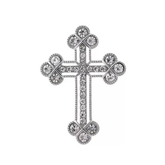 Cross Alloy Rhinestone Brooch