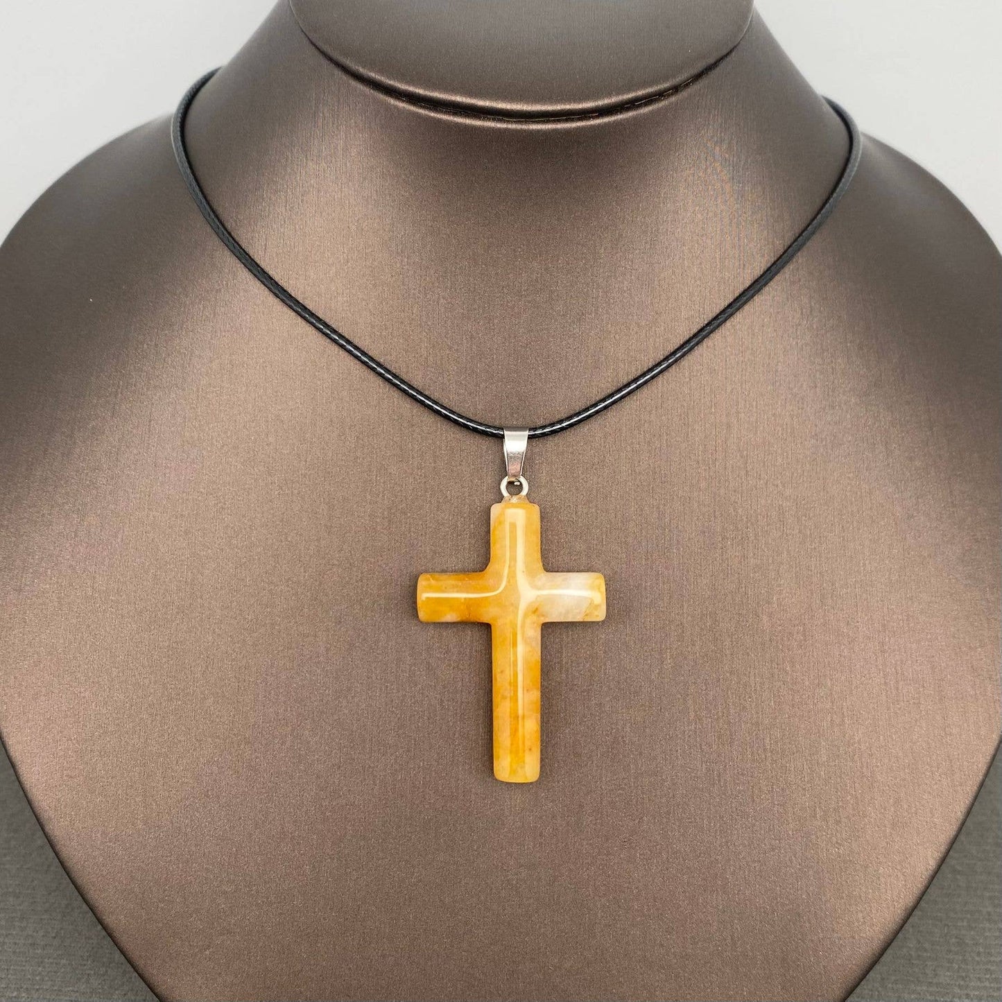 Stone Cross Waxed Cord Pendant