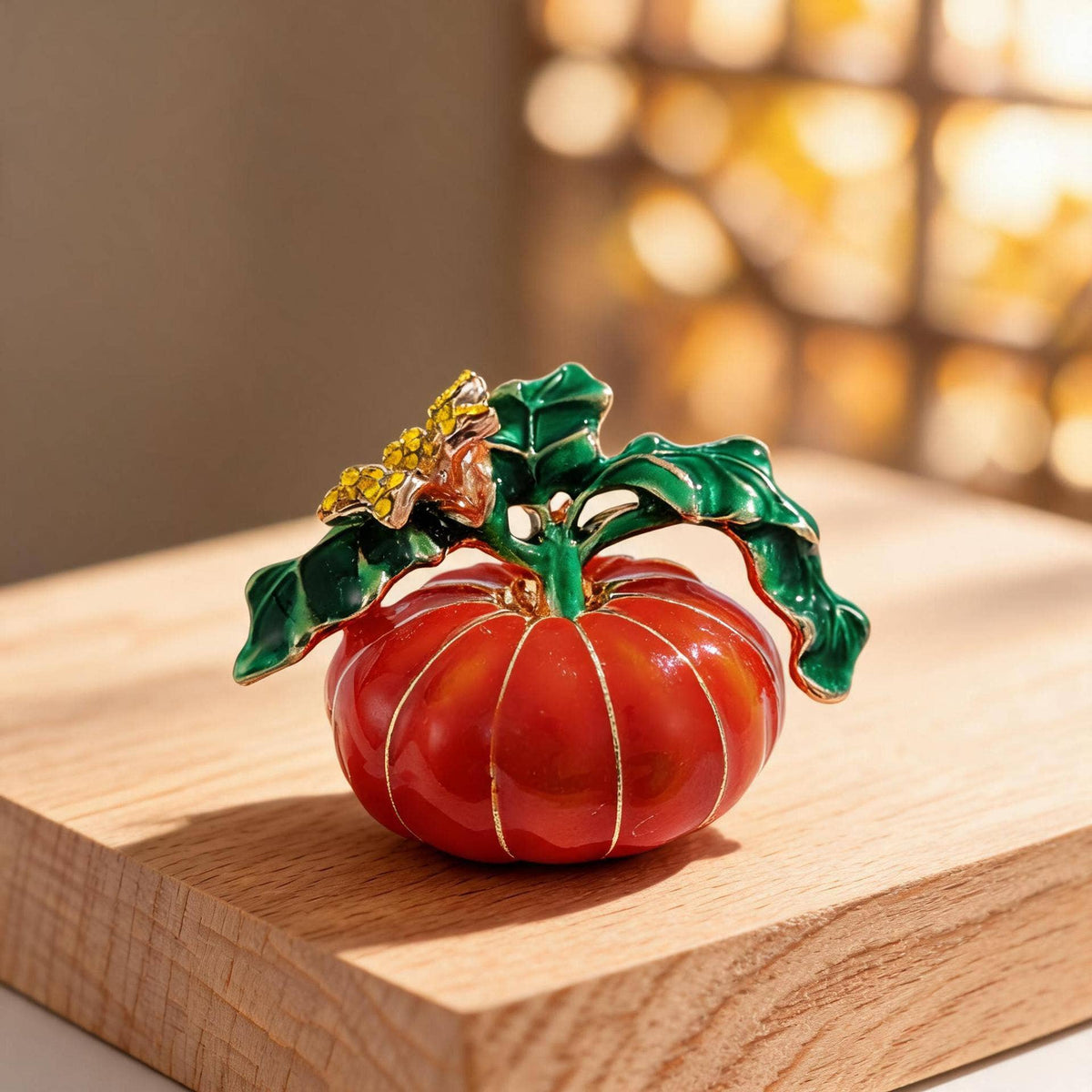 Autumn Botanical Pumpkin Brooch with Leaves & Flower