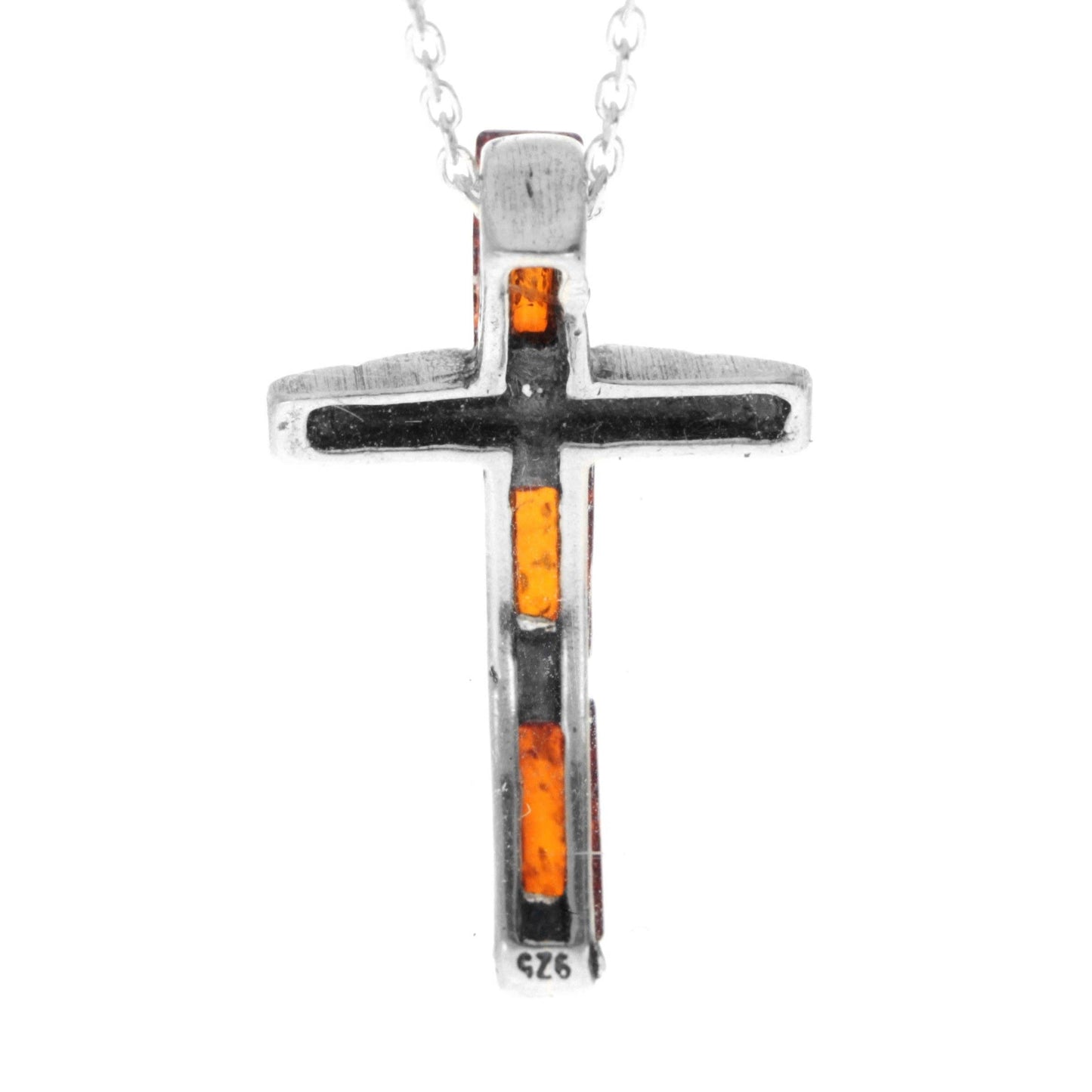 925 Steling Silver & Genuine Baltic Amber Modern Cross Pendant