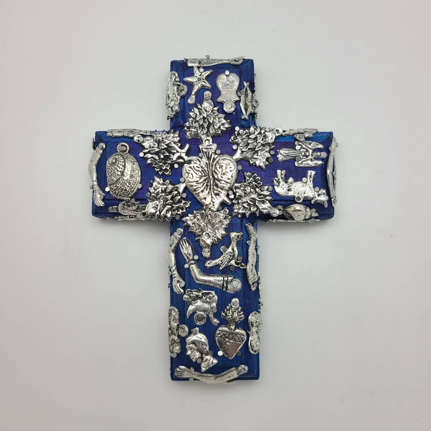 Wood Milagros Cross, Small - Blue
